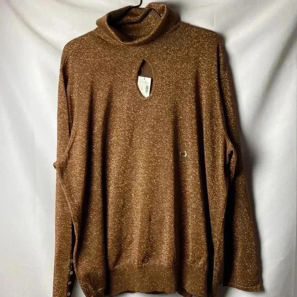 LANE BRYANT WO SIZE 26/28 BRONZE METALLIC HOLIDAY FORMALTOP TURTLENECK KEYHOLE - Picture 3 of 14